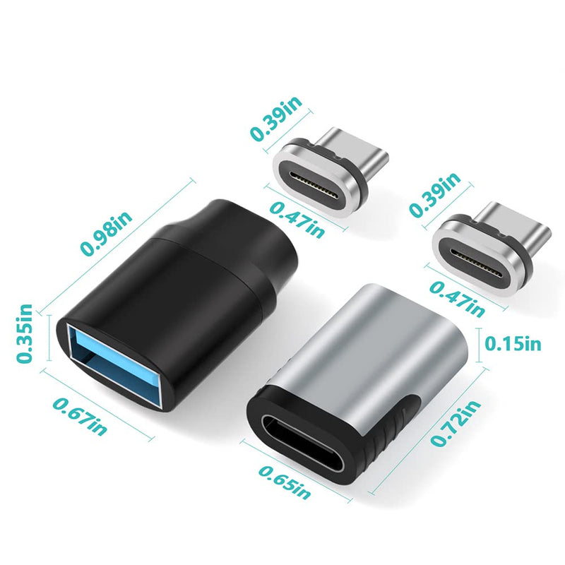 USB C Magnetic Adapter Straight 24 Pins + USB C to USB Adapter Magnetic C Connector Support Data Transfer Compatible with MacBook Pro/Air/ Type C Devices