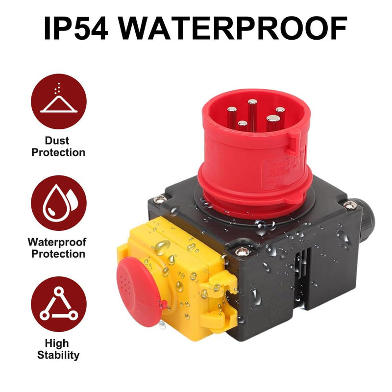 KEDU KOA7 Motor Protection Switch 400 V, 3-Phase Plug Switch with CEE Plug, Machine Switch with Phase Inverter & 67 cm Cable, Waterproof Electromagnetic Switch for Wood Splitter, Identical Design