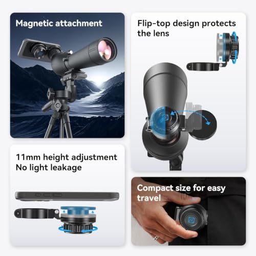 APEXEL Magnetic Telescope Phone Adapter for 36mm-46mm Eyepiece, Aluminum Foldable Photo Adapter Fits All Smartphone, Universal Phone Mount for Binocular, Monocular, Microscope, Spotting Scope 36-46mm