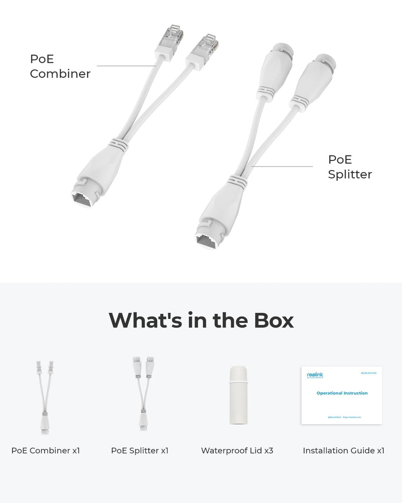 REOLINK RLA-POECS1, Waterproof PoE Combiner & Splitter, Supports up to 300ft Cables, Truly Plug & Play. Perfectly Designed for Use PoE Cameras. Run Two Cameras on One Single Cable