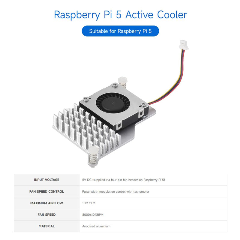 Waveshare Active Cooler (B) for Raspberry Pi 5, Active Cooling Fan, Aluminium Heatsink, with Thermal Pads