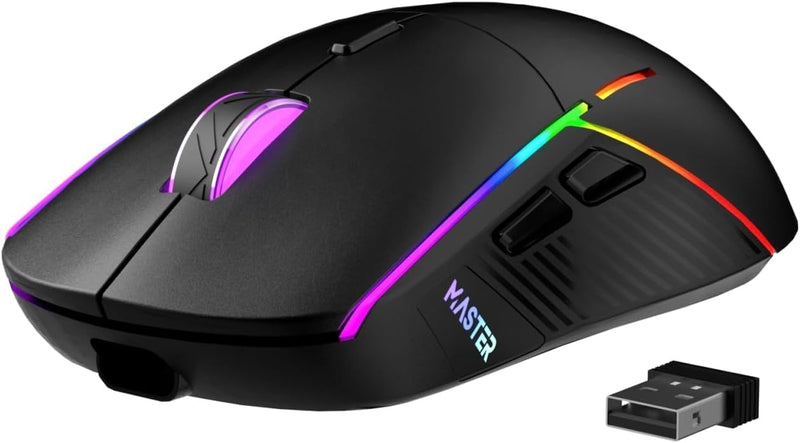 FFJ Wireless Gaming Mouse, 24000 DPI, Tri-Mode 2.4G/USB-C/Bluetooth 5.3 Gaming Mouse Wireless, RGB Programmable Mouse Gamer, 75Hrs Battery Life, Rechargeable Gaming Mice for PC, Mac, PS5, Xbox-Black Black