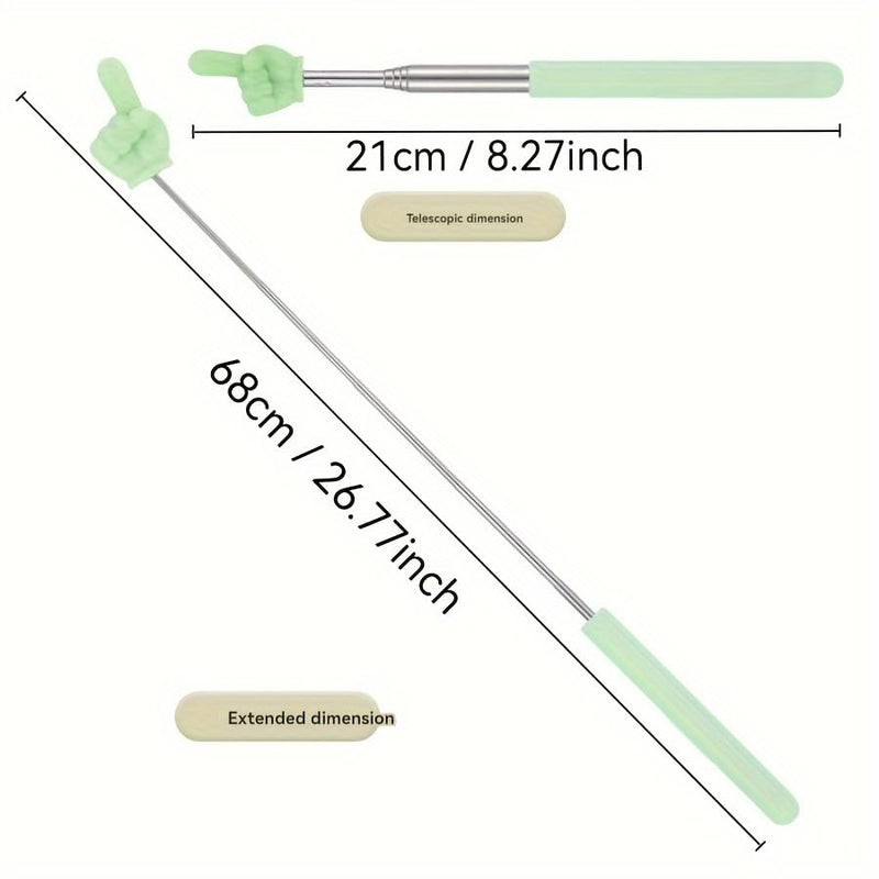 2pcs 2-Pack Retractable Teaching Pointers Telescopic Metal Shaft Soft Grip Finger-Shaped Tip for Classroom Whiteboard Presentations Office Training, Random Color