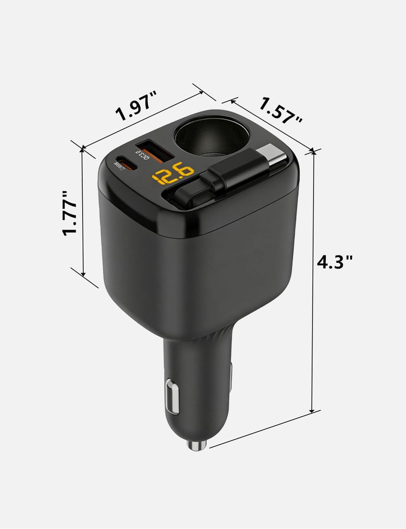 Retractable USB C Car Charger, 215W 4 in 1 Cigarette Lighter Adapter | PD65W Laptop Fast Charging, Socket Splitter with Multi Port, 12V Car Charger Adapter for iPhone 17 Pro Max, MacBook, GPS