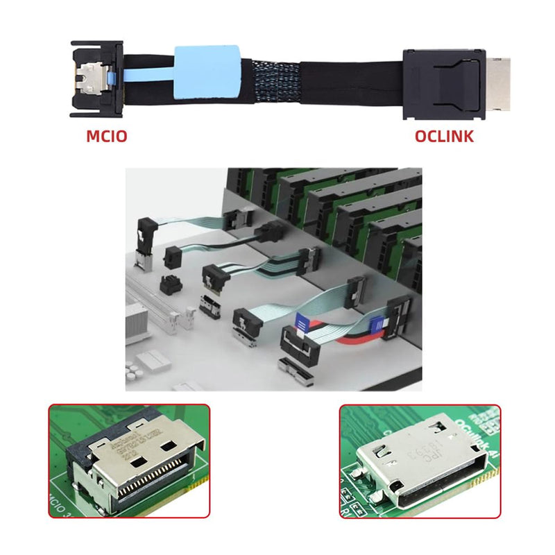 Xiwai PCI-E 5.0 MCIO PCI-E Mini Cool Edge IO 4i 38Pin Male to Oculink 4X SFF-8611 Extender Cable 50cm/1.6ft MCIO 4i to SFF-8611
