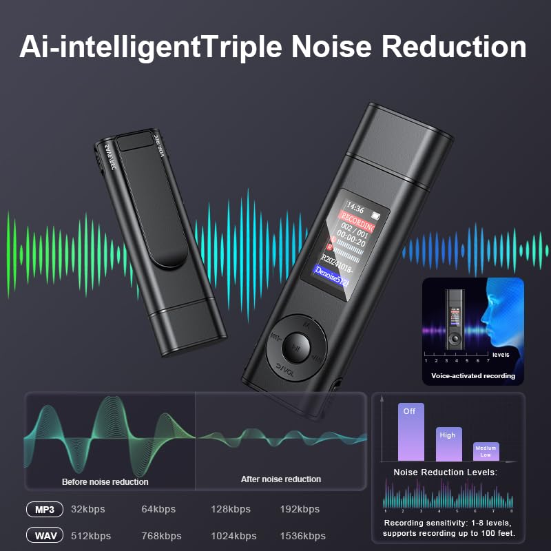 [AUSTRALIA] - Digital Voice Recorder with 64GB Storage, Voice Activated Recording, USB Connectivity, Playback Function for Meetings, Interviews, Classroom Style 1 