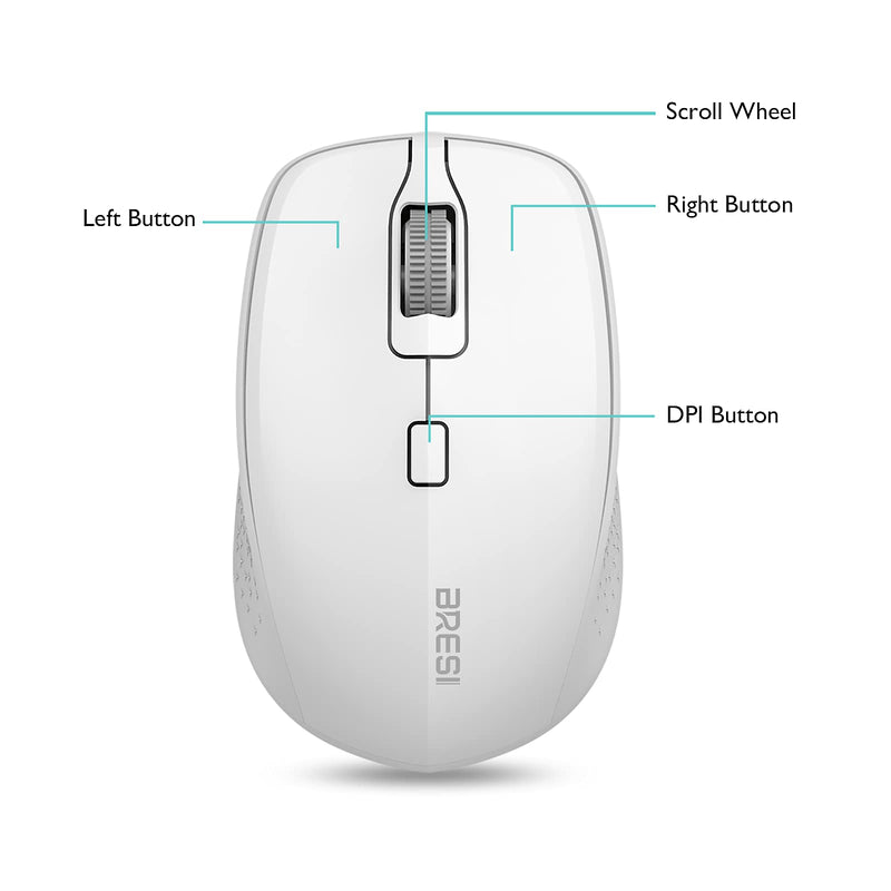 Wireless Mouse Dual Mode Bluetooth Mouse Wireless 2.4G Computer Mouse Optical Silent Mouse USB Receiver in The Mouse 3 Adjustable DPI Mice for MacBook Laptop Notebook PC Tablet (White) White