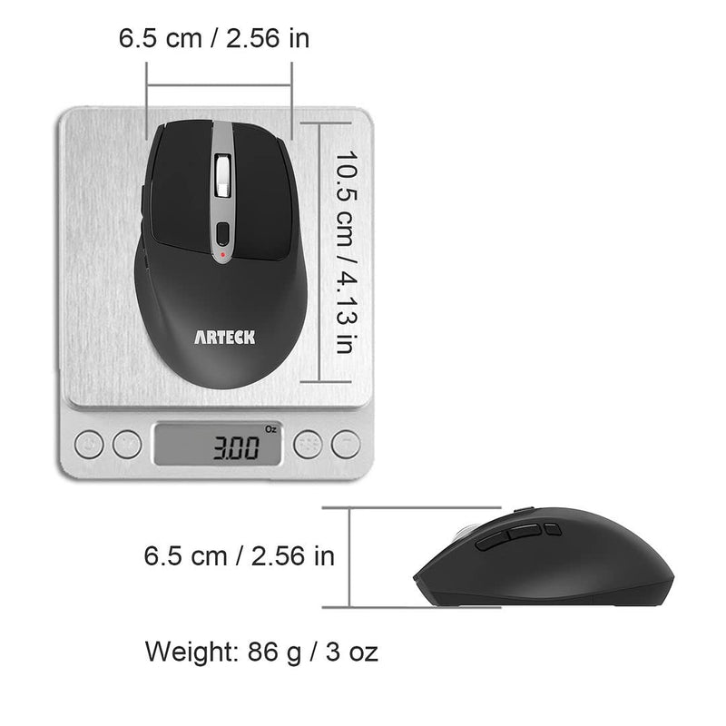 Arteck 2.4G Wireless Mouse with Nano USB Receiver Ergonomic Design Silent Clicking with Side Switch Buttons for Computer / Desktop / PC / Laptop and Windows 10/8/7 Build in Rechargeable Battery Black