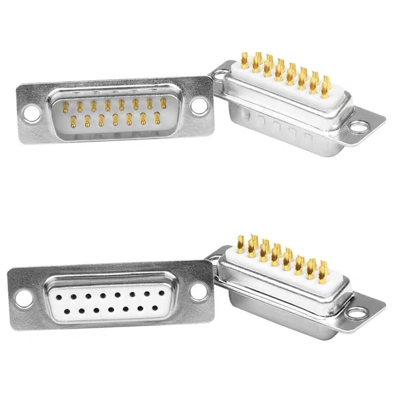 Jienk 10PCS DB15 RS232 Serial D-SUB Solder Cup Connectors, Gold Plated Joints RS232 Serial Port 15Pin D Sub Couplers(Male x 5, Female x 5)