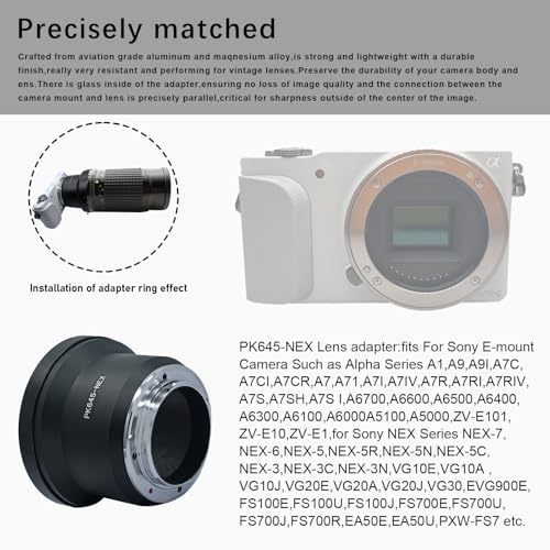 Compatible with P645 PK645 Lens to NEX Camera A6300,A7,A7R,A7II,A7S,A7M2,NEX-7,NEX-6,NEX-5,VG20 VG30 VG900E,PK645 to NEX Lens Adapter.