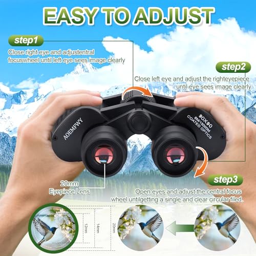 Binoculars for Adults High Powered HD Binocular Professional Hunting Waterproof with Low Light Night Vision Mini Binoculares for Bird Watching Hunting Concert Theater Camping (90 * 90) 90*90