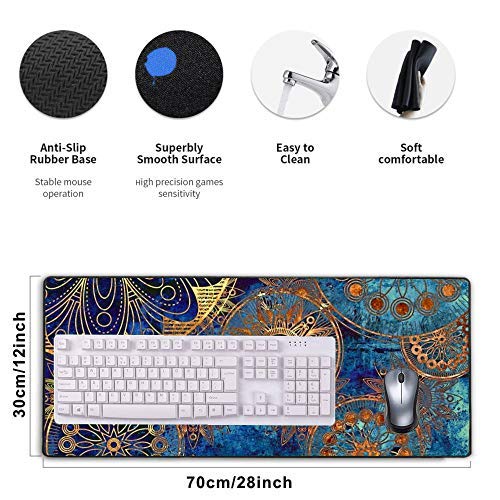 Stitched Edges Large Gaming Mouse Pad,Extended Mousepad with Non-Slip Rubber Base for Laptop Desktop Computer Keyboard Mat - Rose Gold Mandala