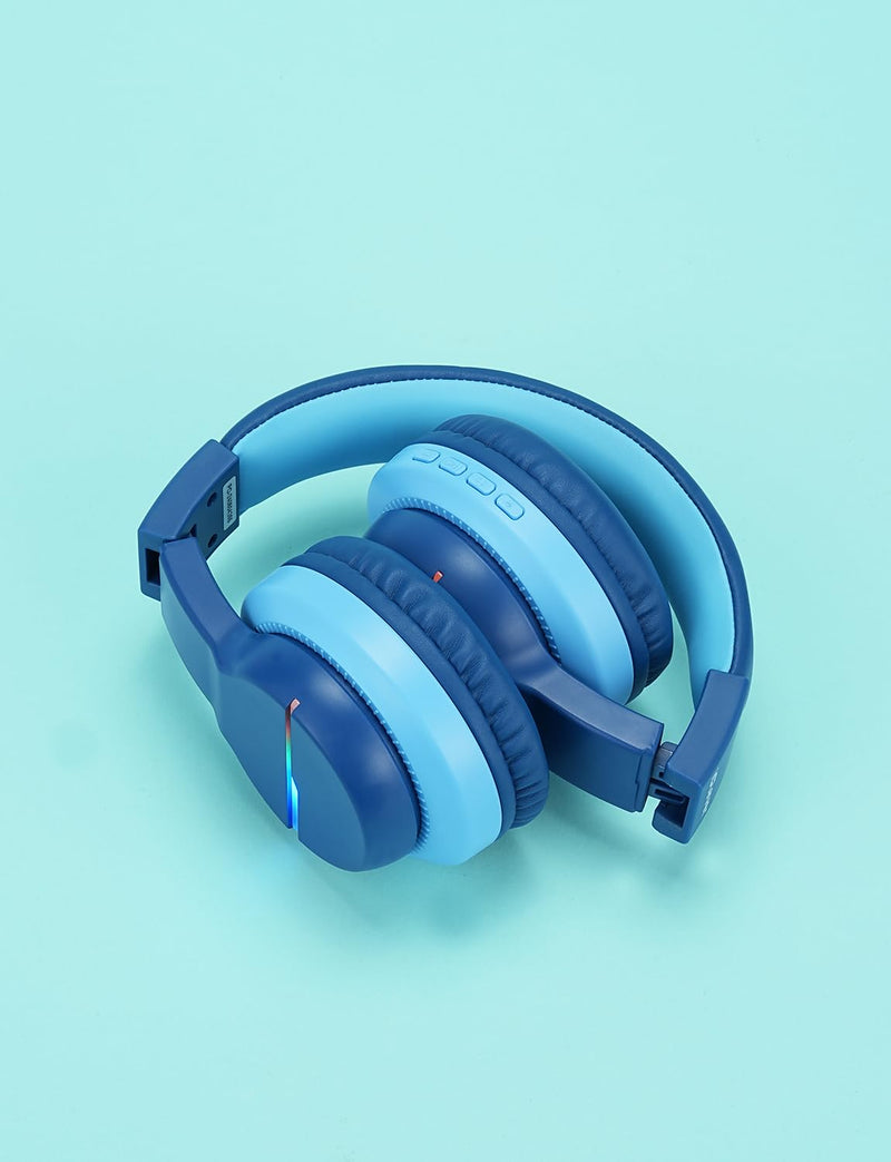 [AUSTRALIA] - iClever BTH12 Kids Bluetooth Headphones,Colorful LED Lights Wireless Kids Headphones,74/85dBA Safe Volume,85H Playtime,Bluetooth 5.2,Over Ear Headphones Built-in Mic for iPad/Tablet/Airplane,Blue Blue 