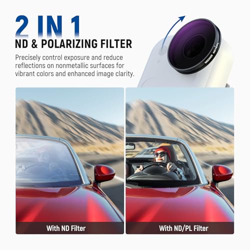 NEEWER Polarized ND Filter Set Compatible with Insta360 GO Ultra (ND8/PL ND16/PL ND32/PL ND64/PL), Screw On Neutral Density Polarizer Lens Filter HD Optical Glass Action Camera Accessories, FL-C52 360 GO ULTRA 4 Pack ND/PL