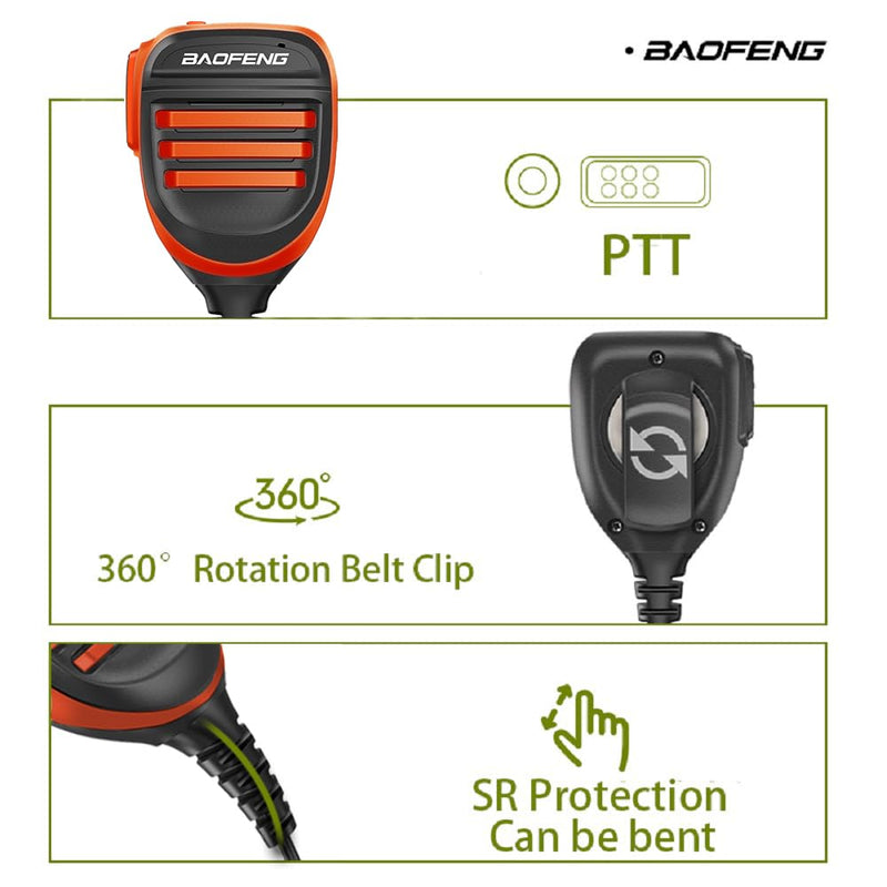 2 Pack BAOFENG BF-F8HP Microphone Speaker Dual PTT Handheld Mic Waterproof Upgrade of Original BF Mic for GMRS Ham Radio 2Pin K Orange Compatible with UV-K5 UV-82 UV-S9 Plus UV-17R P15UV