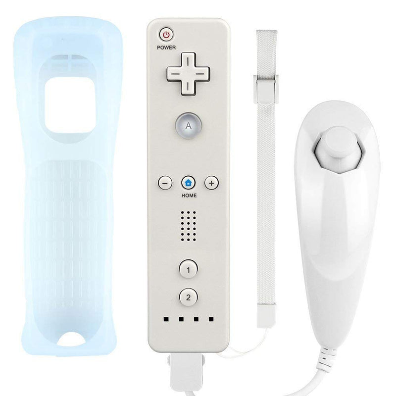 Remote Controller for Wii, Wii Remote and Nunchuck Controllers with Silicon Case and Strap for Wii and Wii U (White) White