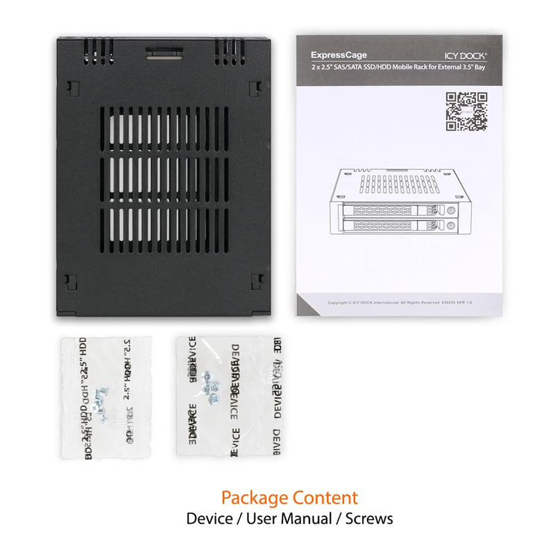 ICY DOCK 2 Bay 2.5 SAS/SATA HDD/SSD Mobile Rack for External 3.5” Bay | ExpressCage MB742SP-B