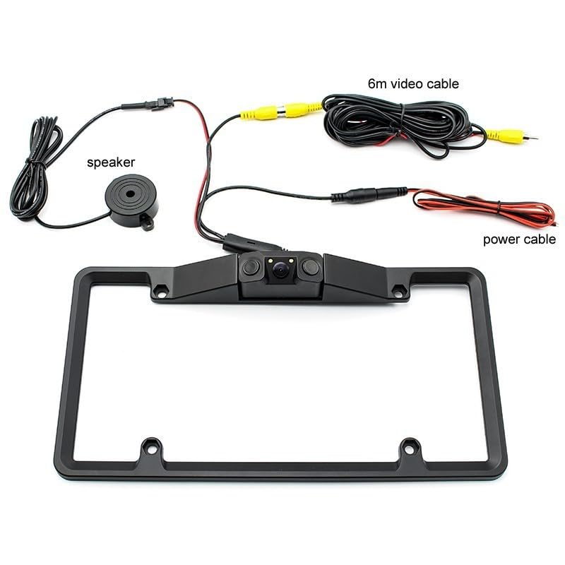 3 in 1 American car License Plate Frame Built-in Backup Camera and Parking Sensor with Water Proof Buzzer Alarm Night Vision Vehicle Safety