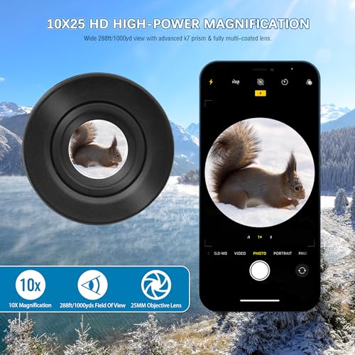 Waterproof Compact Monocular 10x25 - Bundle with - Universal Cellphone Telescope Durable Adapter Mount
