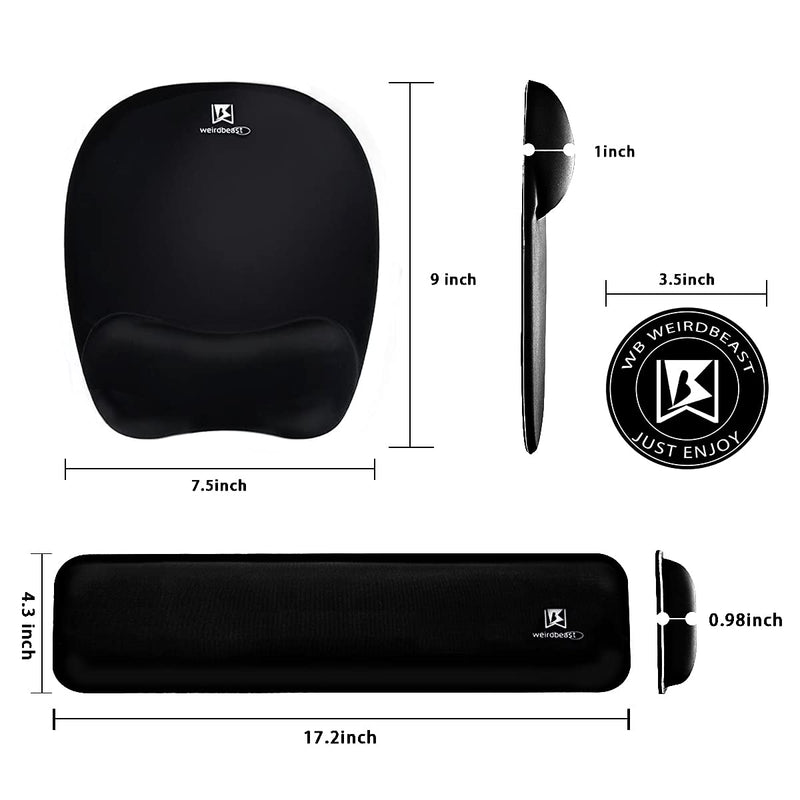 Ergonomic Keyboard Wrist Rest Pad and Mouse Pad Hand Support for Laptop Computer Wrist Rest Support Cushion Nonslip Memory Foam Set for Office Gaming Easy Typing & Pain Relief - Black