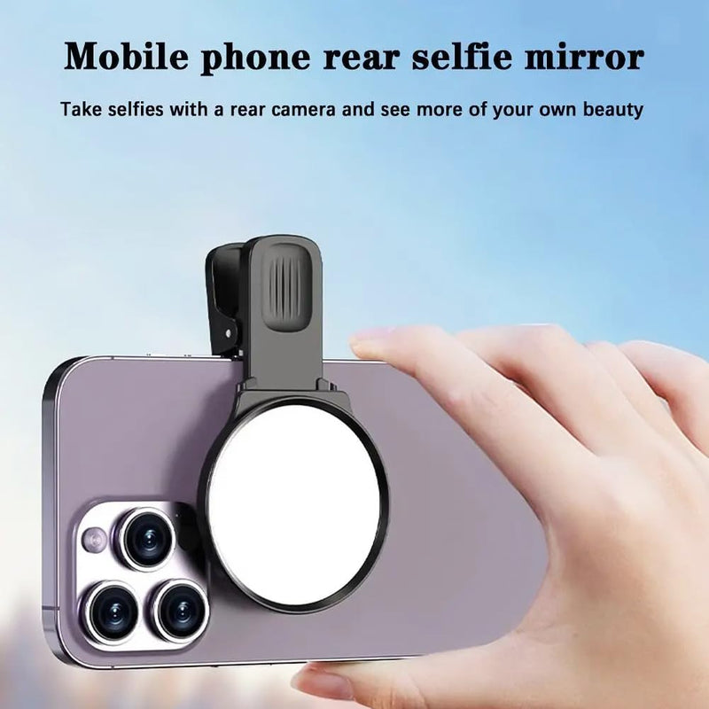 Andoer Mirror Decal for Smartphone, Selfie Mirror Compact Mirror for Phone Universal Phone Clip Compatible with iPhone 14/13/12/11 Samsung Photo Video Selfie Vlog Accessories, White