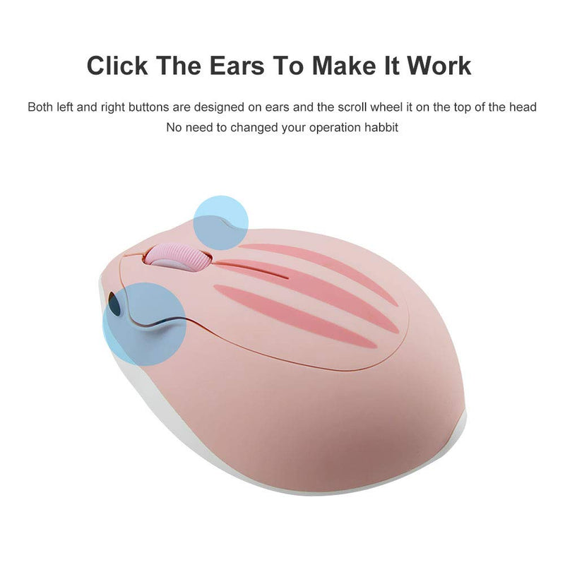 2.4GHz Wireless Mouse Cute Hamster Shape Less Noice Portable Mobile Optical 1200DPI USB Mice Cordless Mouse for PC Laptop Computer Notebook MacBook Kids Girl Gift (Pink) Pink