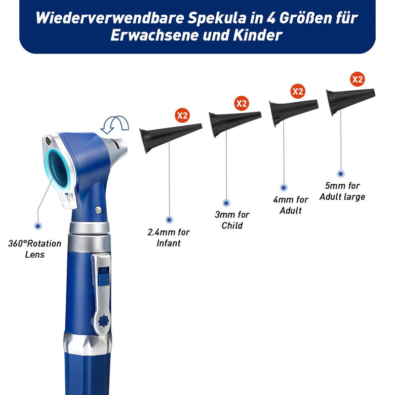 SCIAN Otoscope with Light, Ear Infection Detector and Pocket Ear Scope, Includes Hard Plastic Case, Suitable for Children, Adults, Doctors, Pets, Available in Several Colours (Blue2) Blue 2