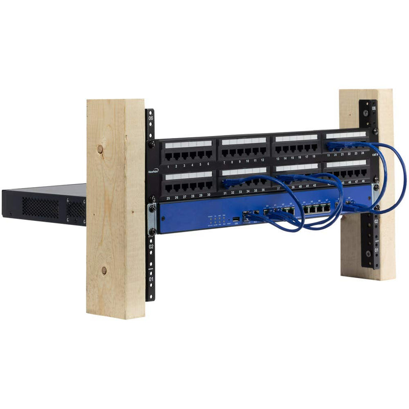 NavePoint 2U Vertical Rack Rail Pair DIY Kit with Hardware, Black