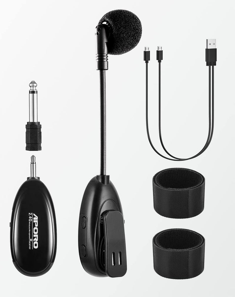 2.4G Wireless Flute Microphone Tie on Music Instruments Microphone, Wireless Receiver and Transmitter, for Flute and More
