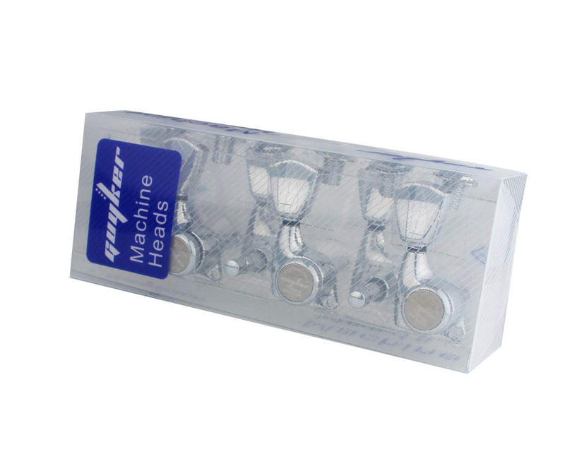 [AUSTRALIA] - Guyker 6Pcs Guitar Locking Tuners (3L + 3R Handed) – 1:21 Lock String Sealed Tuning Key Pegs Machine Heads with Keystone Knob Replacement for LP, SG, TL Style Electric or Acoustic Guitars – Chrome Chrome - Ratio 1:21 