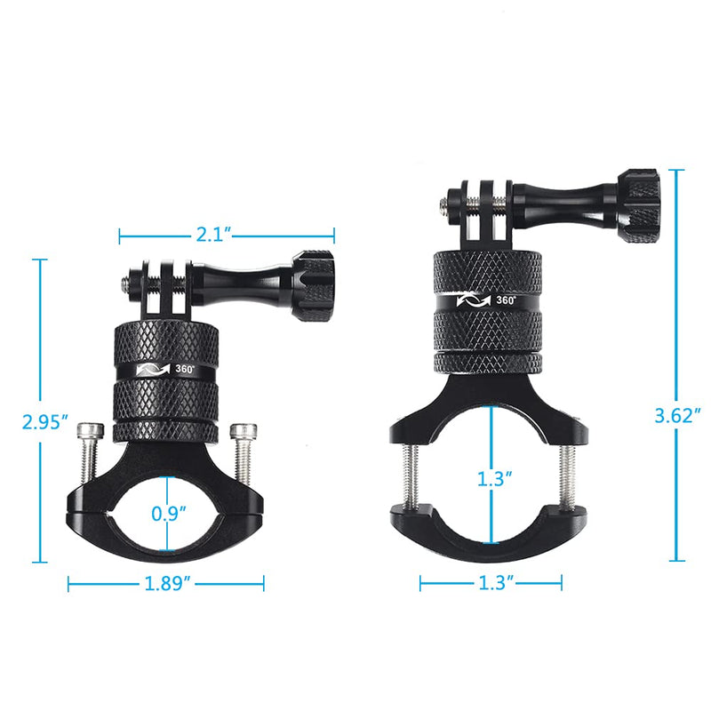 HSU Aluminum Bike Bicycle Handlebar Mount for GoPro Hero 12/11/10/9/8/7/6/5/4 Session AKASO Campark and Other Action Cameras, 360 Degrees Rotary Mountain Bike Rack Mount (Black) Black