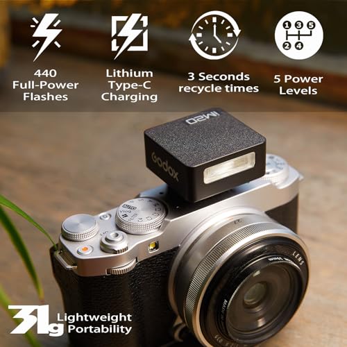 Godox iM20 with Diffuser Godox Flash USB-C Charging, Camera Flash GN 12, with 5 Levels Flash Power, 440 Full-Power Flashes Mini Flash for Sony zv1/Sony zve10 /Ricoh gr3/Fuji f1【not for ZV-1F】