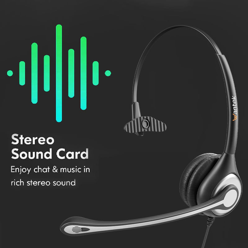 [AUSTRALIA] - Wantek USB Computer Headset with Microphone for Laptop PC,3.5mm Wired Stereo Call Center Headset with Microphone Noise Cancelling, Corded Desktop Headphones with Mic & Mute 600USB-W-S1 