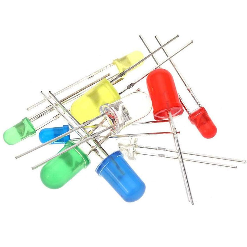 [AUSTRALIA] - MINGZE LED Light Emitting Diodes Set, 3 mm Diodes Electronic Components Light Emitting Diodes Round 2-Pin Electronic Components with 5 Colours Red Blue Green Yellow White (Pack of 500) 500 pieces 3 mm 