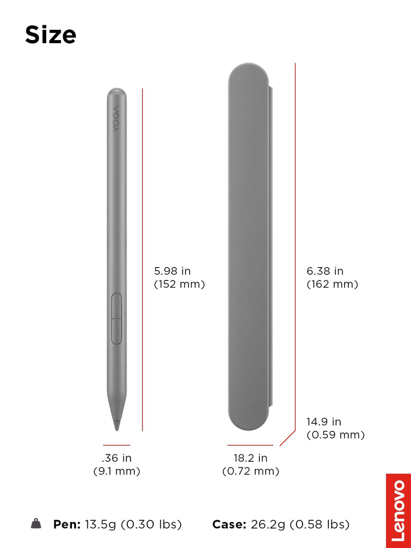 Lenovo Yoga Pen 2 with Magnetic Pen Case, AES 3.0 Stylus with 8192 Pressure Levels, USB C Rechargeable, Tilt Detection, Multi Protocol Support for Lenovo Yoga 2 in 1 PCs, Luna Grey