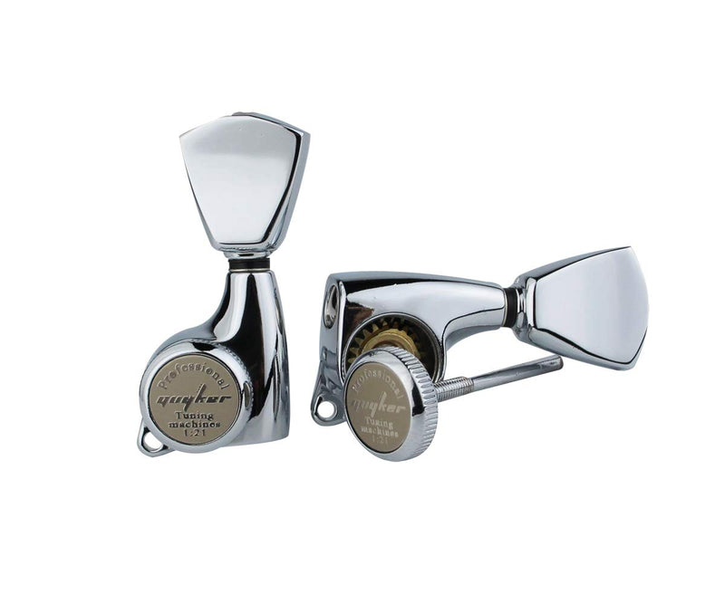[AUSTRALIA] - Guyker 6Pcs Guitar Locking Tuners (3L + 3R Handed) – 1:21 Lock String Sealed Tuning Key Pegs Machine Heads with Keystone Knob Replacement for LP, SG, TL Style Electric or Acoustic Guitars – Chrome Chrome - Ratio 1:21 