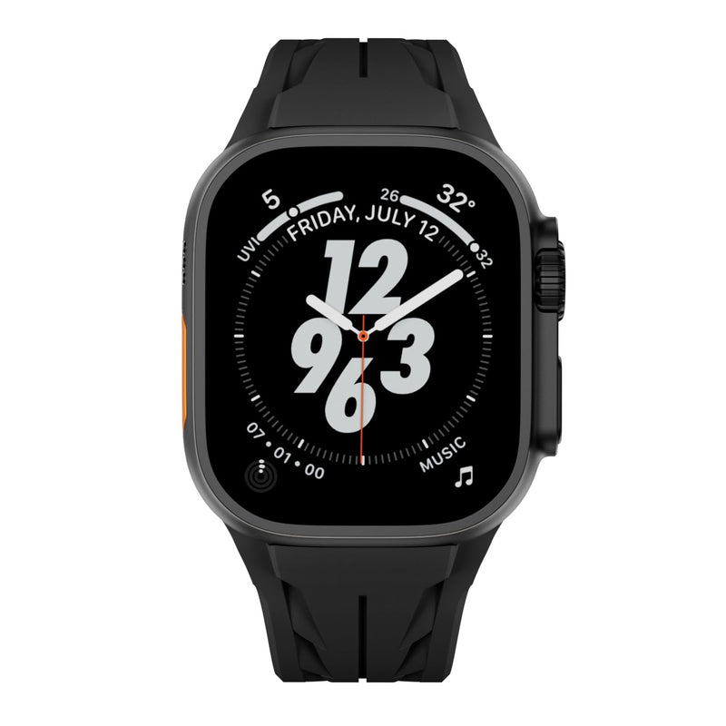 FKM Watch Band F10 - Premium Rubber Strap for Apple Watch Compatible with iWatch Ultra 3 / Ultra2/Series 10 9 8 7 (44mm 45mm 46mm 49mm), Sport bands with Folding buckle, Rugged Heavy Duty Modern 006Black-b 42mm/44mm/45mm/46mm/49mm