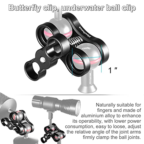 MINIFOCUS 2PCS 1'' Aluminum Ball Clamp Mount for Underwater Diving Light Arms Tray System, Photography Diving Camera, 360° Clip Adapter Bracket for Action Camera Flashlight Arms System 2 Pcs 2 Holes
