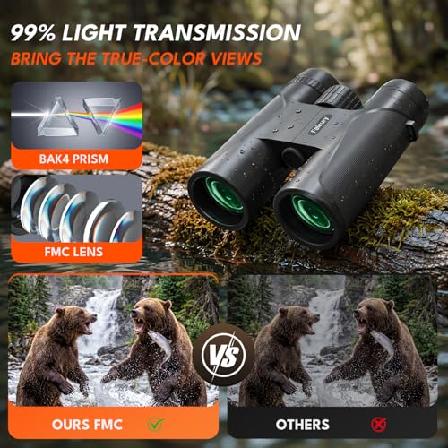 12x42 HD Binoculars for Adults & Kids High Powered Compact Binoculars with Low Light Night Vision for Bird Watching, Hunting, Cruise Travel, Camping, Hiking and Outdoor Sports, Gifts for Men