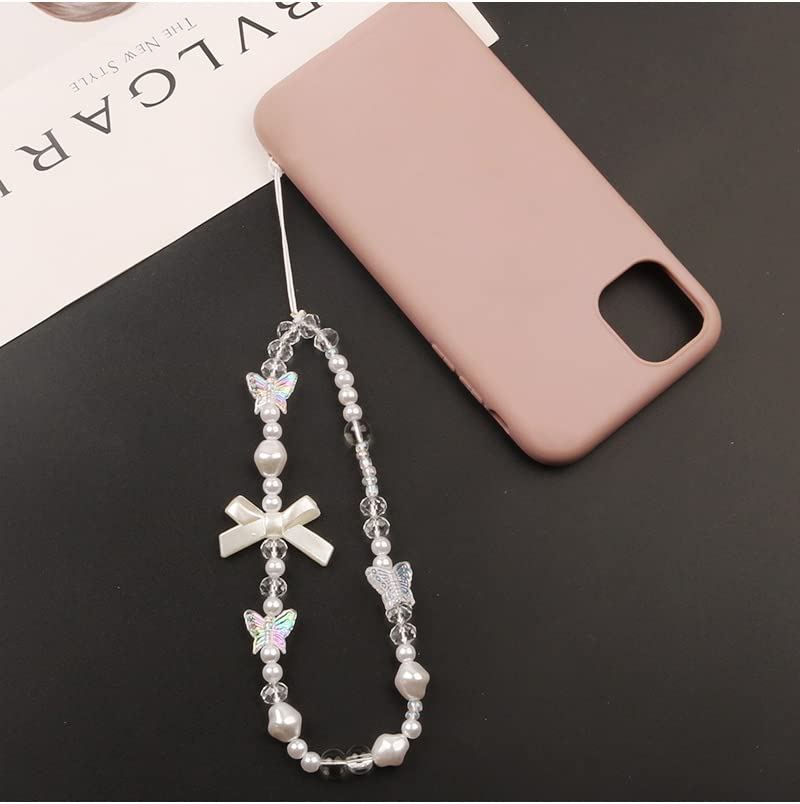 Cute Cell Phone Charms, Creative Bows Pearl Beaded Phone Lanyard Wrist Strap, Beaded Phone Strap Charms Anti-Lost Chain Keyring Charms Camera Wallet Decoration Pendant, Style 1… Style 2