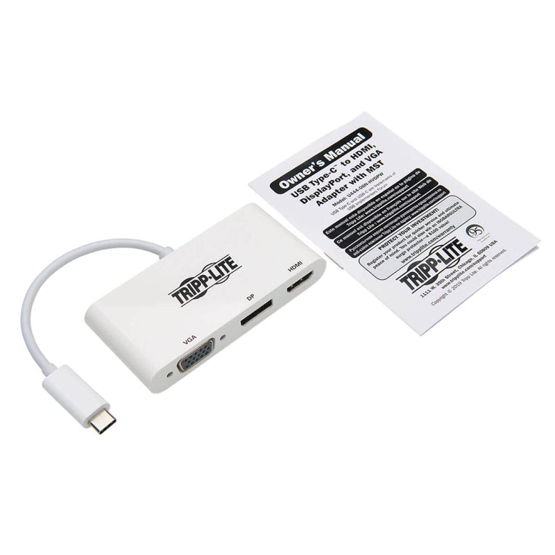 Tripp Lite USB C to HDMI/DisplayPort/VGA Adapter (M/F), USB 3.1 Gen 1, Thunderbolt 3 to HDMI/DisplayPort/VGA, 4K Adapter, White (U444-06N-HVDPW)