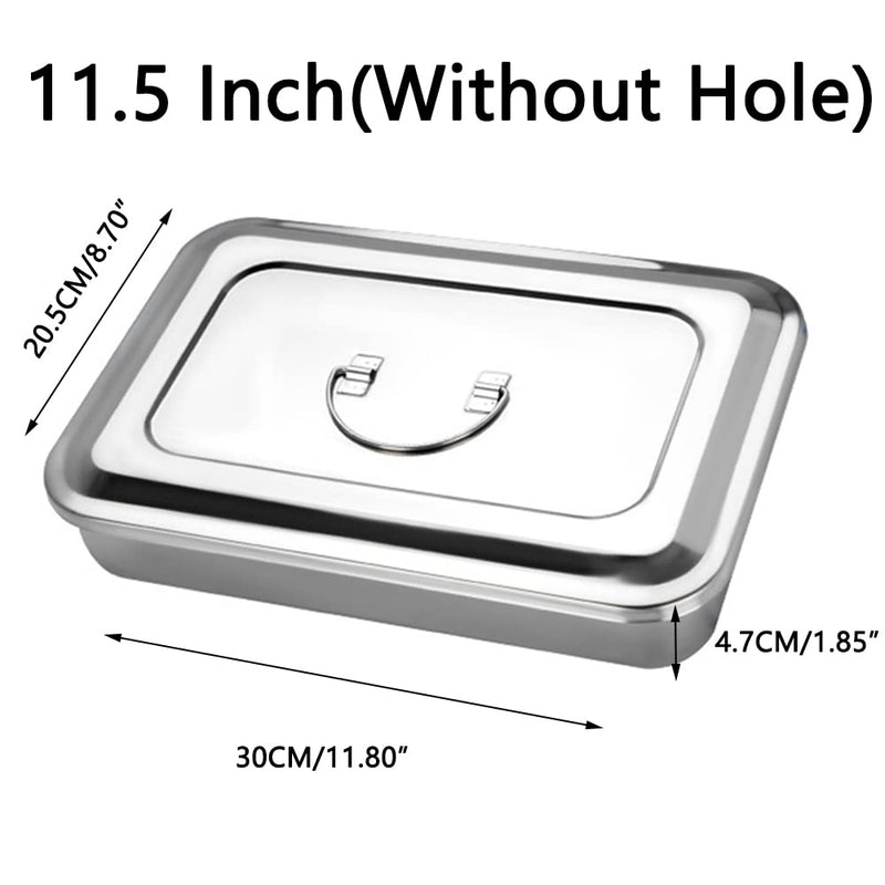 1 x Storage Box for Surgical Instruments Made of Stainless Steel for Professional Operations, Veterinary Medicine, Beauty Salon (11.5 Inches (without Hole))