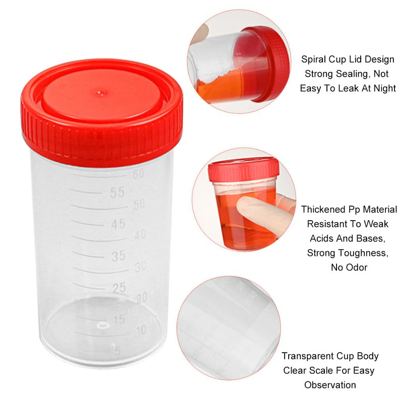 Urine Cup Sample Cup, Pack of 10 Rin Cups with Screw Lid Sample Cup, 60 ml Urine Sample Cup, Screw-On Lid Container, Urine Sample Cup, for Experiments, Storage 10Stück red