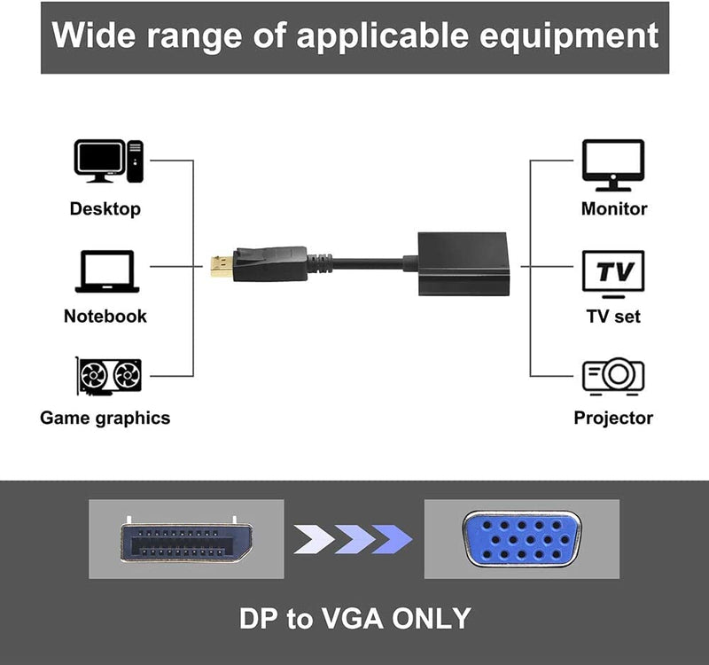DP to VGA Adapter,Display Port to VGA Adapter Gold-Plated (Male to Female) Compatible with Computer Desktop Laptop PC Monitor Projector HDTV Black DP TO VGA