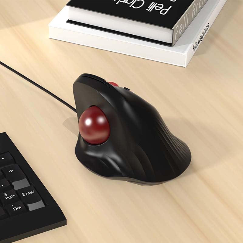 JOMAA Wired Trackball Mouse – 6-Button Ergonomic Design with CPI Switch (400/800/1200/1600), Red LED Indicator, 250Hz Polling Rate, Plug & Play, for PC, Laptop, Desktop (Red)