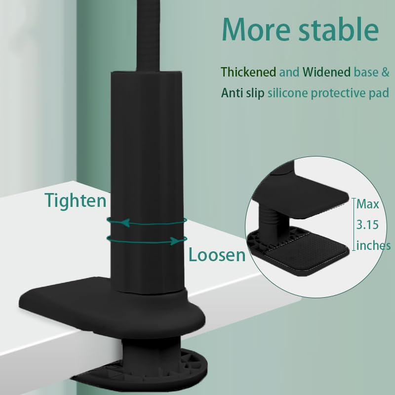 Gooseneck Phone Holder for Bed or Desk: Gooseneck Cell Phone Stand with 43.3 Inches Flexible Long Arm & Clamp | Headboard Phone Mount with Clip Fit for iPhone or Mobile Phone (Black) Black