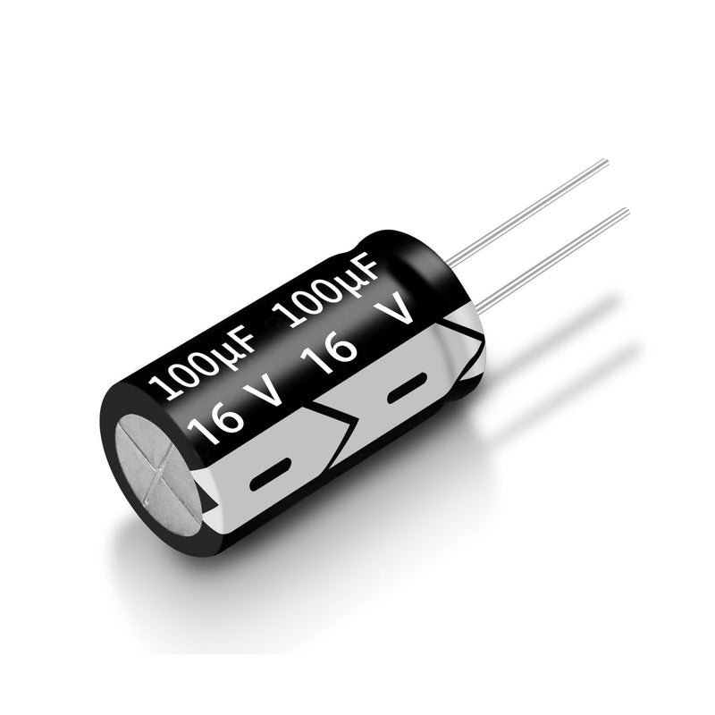 16V 100µF 50/60HZ Electrolytic Capacitors, Aluminium Electrolytic Capacitors, 5 x 11 mm, Capacitors 100uF 16V, Suitable for a Wide Range of Electronic Applications, Switching Power Supplies (20 Pieces 100µF 16V