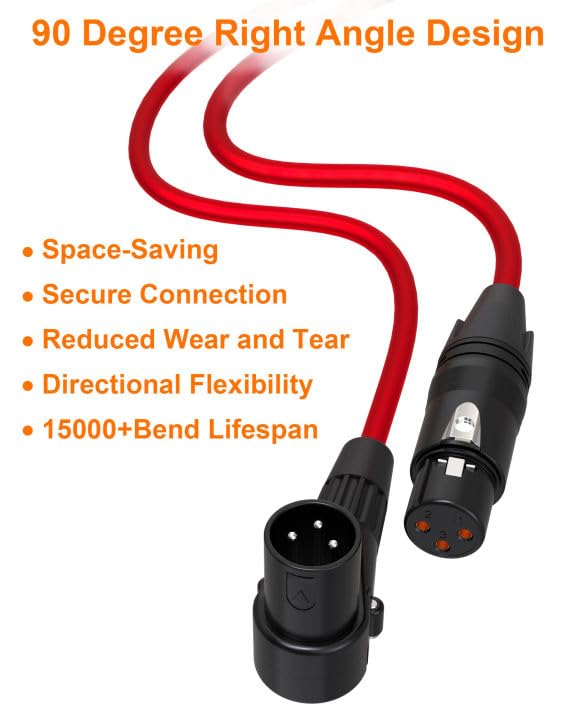 XLR Cables 15ft Right Angle XLR Cable Microphone Cable 2 Pack Male to Straight Female Mic Cord 3 Pin for Speakers Audio Interface Pro Camcorders DSLR Video Cameras Recording Red 15 Feet 2 Pack Angled Male