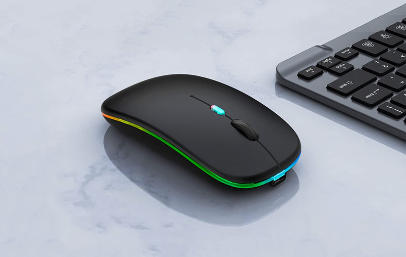 Wireless Bluetooth Mouse,LED Rechargeable Silent Slim Laptop Mouse,Portable(BT5.2/3.0 and USB 2.4G) Dual Mode Computer Mice,for Apple Laptop,ipad Tablet,Desktop,Mac,Phone. (Black Mouse) Black Wireless Bluetooth Mouse