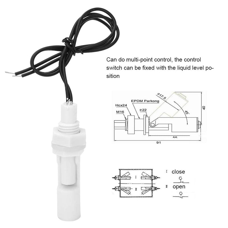 2PCs 16mm 0-110V DC Water Level Sensor Switch, 0.2MPa Highly Reliable Plastic Float Switch for Side Mounted Liquid Level Sensor